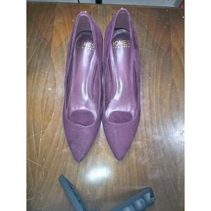 Jones New York Canal Burgundy Faux Suede Pointed Toe Gold Block Heel Pumps 10M